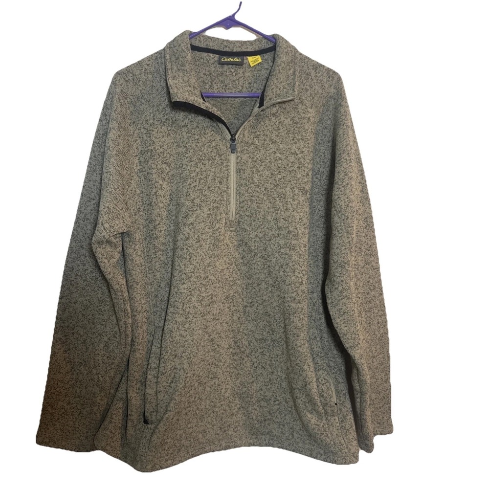 Cabela's Men's Large‎ Gray Quarter Zip Fleece Pullover Sweater Outdoor Hunting